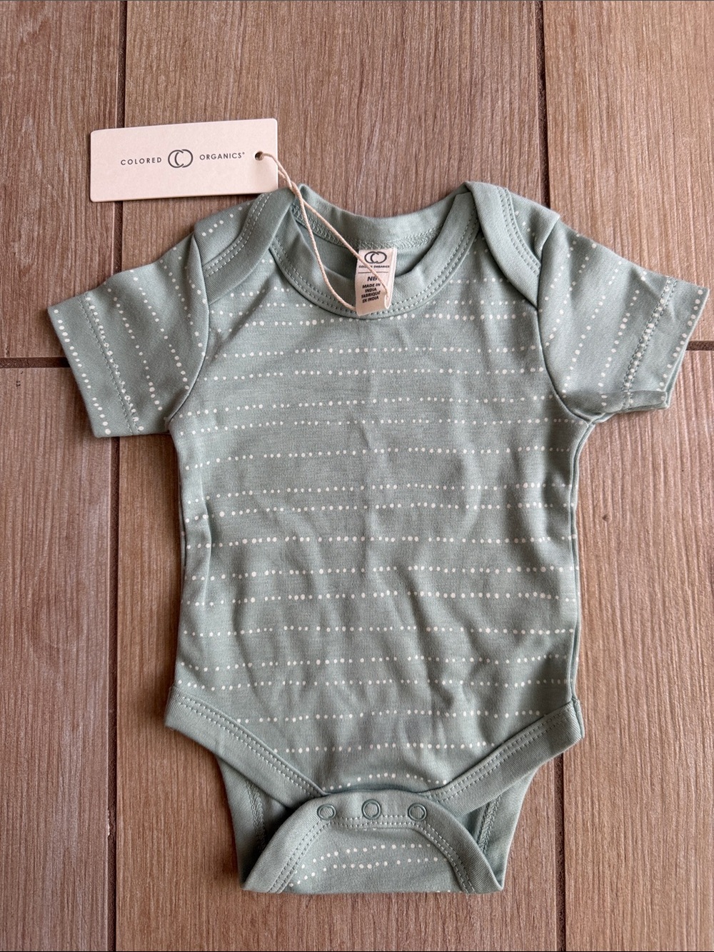 Colored Organics Sage Green Dot Stripe Baby One-Piece Bodysuit size NB